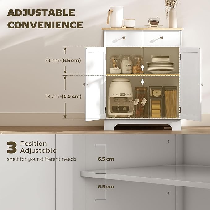 HOMCOM Sideboard with Solid Wood Countertop, Modern Kitchen Storage Cabinet - Image 7