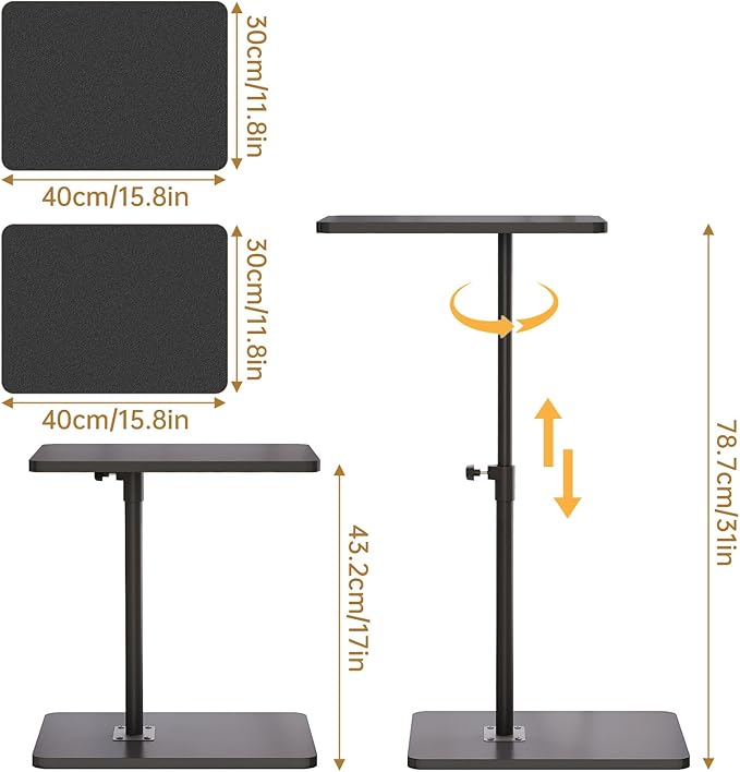 NiHome Minimalist Height Adjustable End Table, 360° Rotatable Sofa Armrest Side - Image 2
