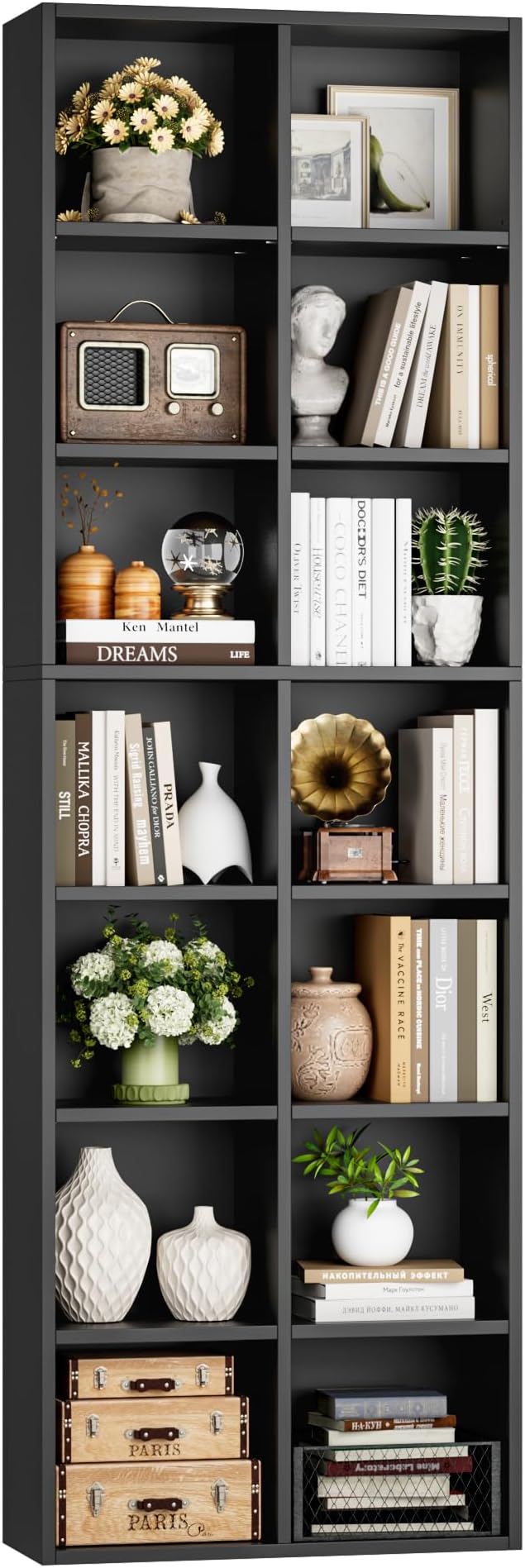FOTOSOK 71'' Tall Bookshelf, Double Wide Media Tower Rack CD DVD Rack Display by FOTOSOK