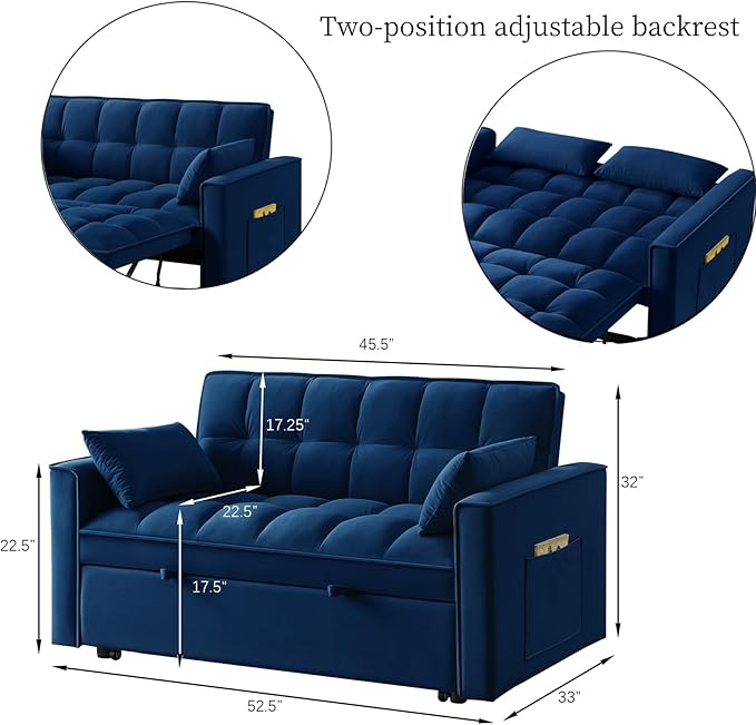 KEIKI Velvet Loveseat Convertible Sofa Bed Sleeper Chair - Image 4