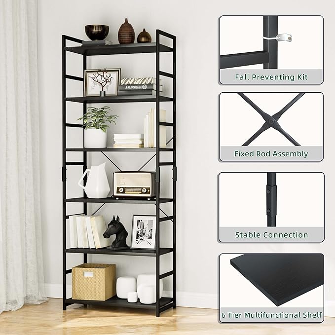 OTK 6 Tier Adjustable Bookshelf, Tall Bookcase, Office Shelf Storage Organizer - Image 5