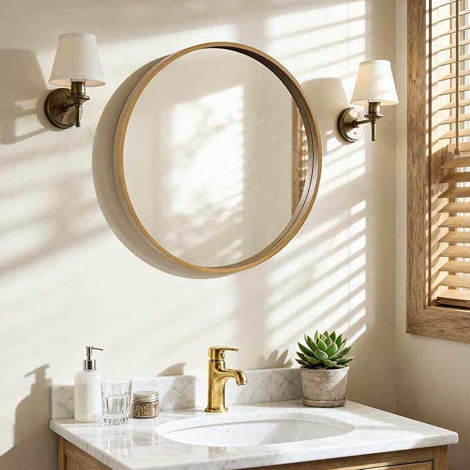 HOMECOOKIN Round Wood Mirror 24 inch Circle Wall Mirror - Image 2