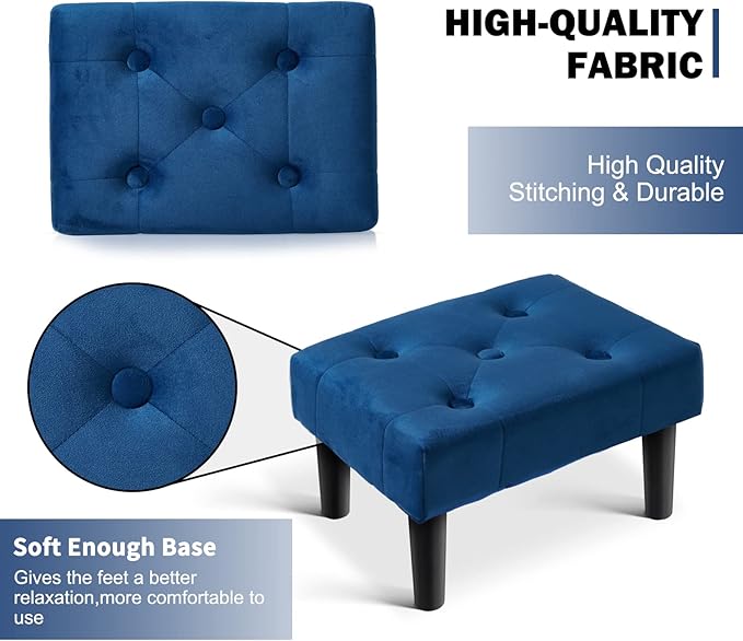 HOUCHICS Small Footstool Ottoman, Velvet Wooden Foot Stool Ottoman - Image 8