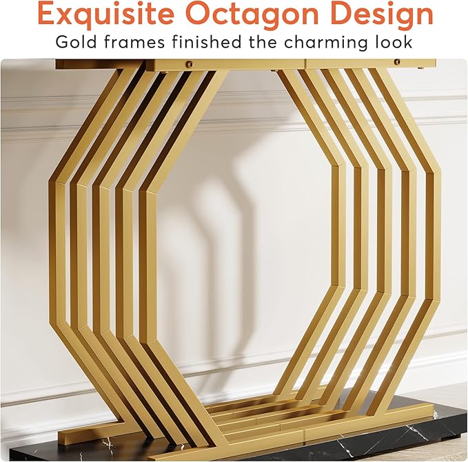 Tribesigns Gold Console Table, Faux Marble Entryway Table Narrow Sofa Table - Image 7