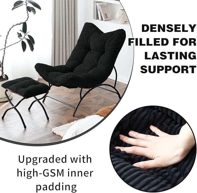 Welnow Accent Chair with Ottoman, Lounge Comfy Soft Leisure Metal Frame Reading - Image 4