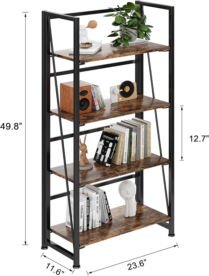 BHG Vintage Multifunctional Bookcase Folding Bookshelf, No-Assembly Plant Stand - Image 3