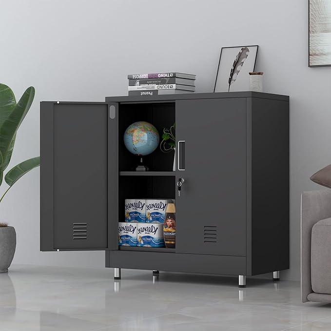 Metal Storage Cabinet with Locking Doors and Adjustable Shelf, Small Lockable - Image 8