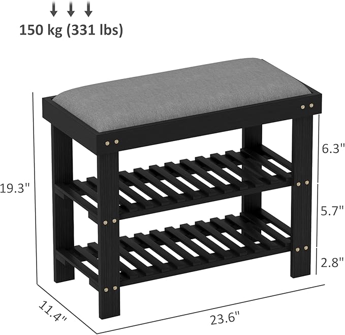 HOMCOM Bamboo Shoe Bench, 3-Tier Entryway Bench - Image 3