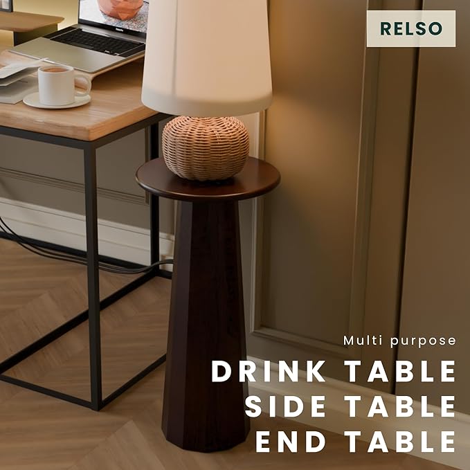 Relso Enteka Solid Mango Wood End Table – 24" Tall Accent Side Table - Image 7