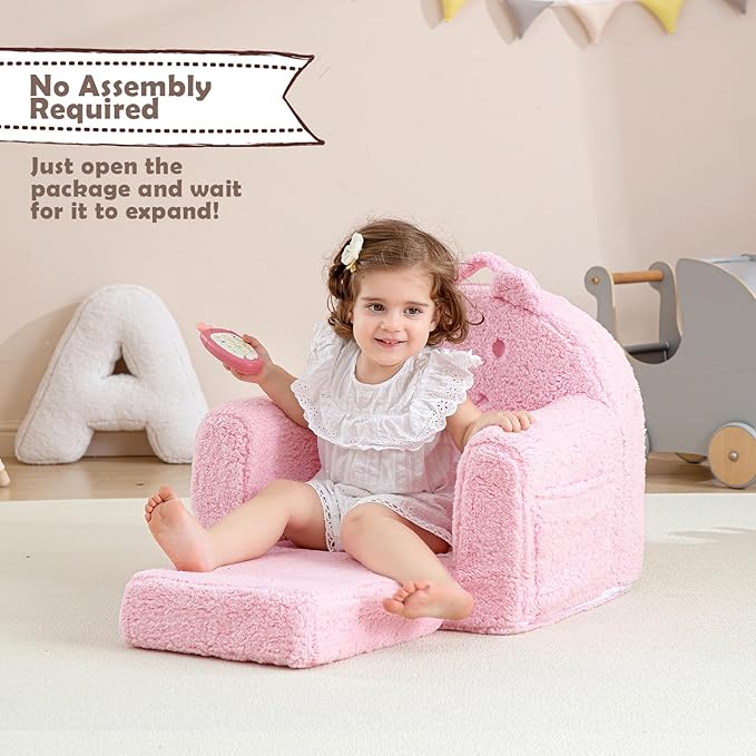Toddler Chair, Sherpa Bear Kids Chair, Toddler Couch Fold Out, Children Reading - Image 5