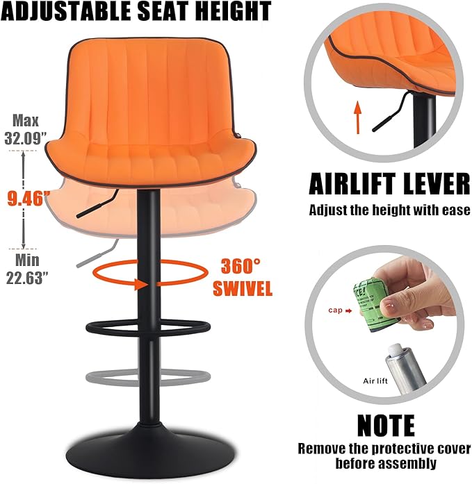 YOUNIKE Orange Bar Stools Set of 2 Kitchen Counter Height Barstools - Image 5