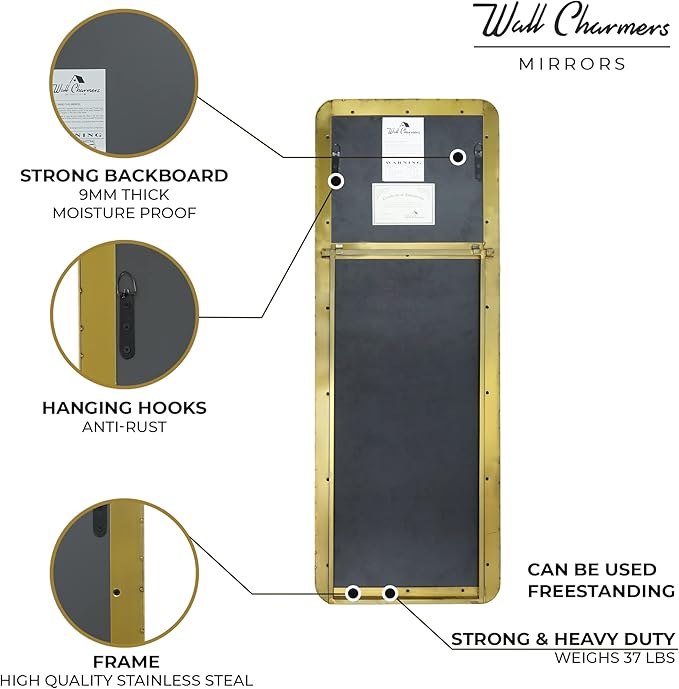 Gold Rectangular Mirror 48 inch Tall | Wall Mounted or Free Standing Floor - Image 5