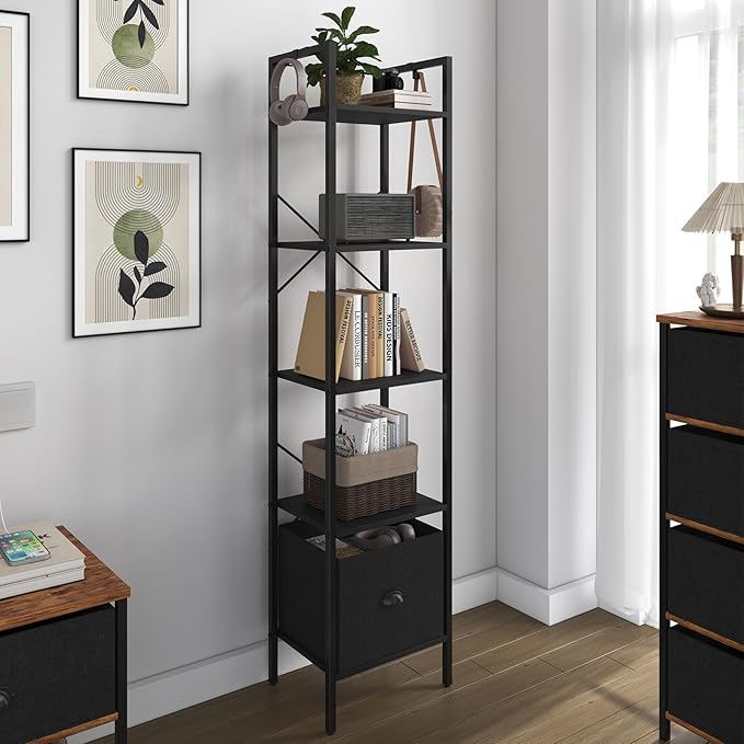Generic 5 Tier Bookshelves, Tall Narrow Bookcases - Image 7