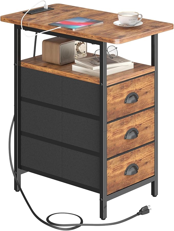 End Table with Charging Station, Side Tables Livingroom with USB Ports and by Unknown