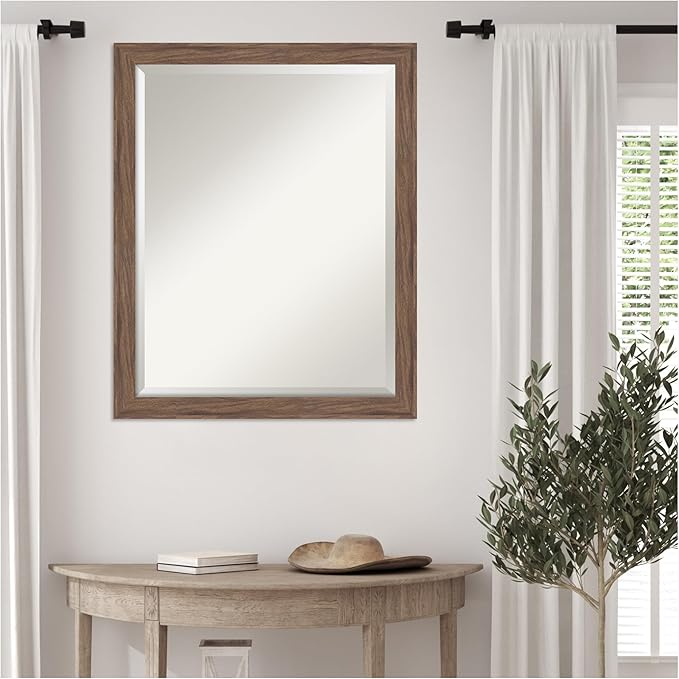 Amanti Art Brown Wall Mirror 25x31 Pia Medium Brown Narrow Rectangle Bathroom - Image 6