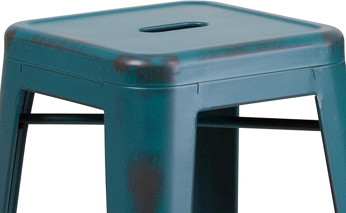 Flash Furniture Kai Commercial Grade 30" High Backless Distressed Kelly - Image 6