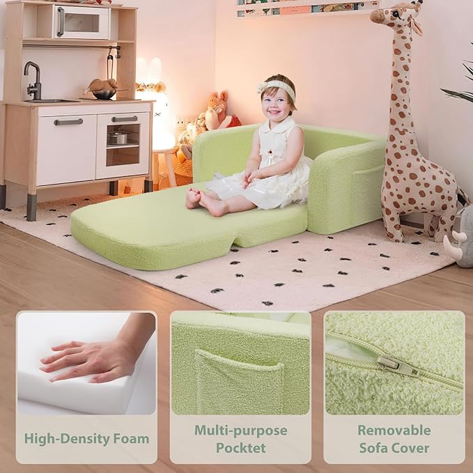Extra Wide Kids Couch, 2-in-1 Soft Toddler Couch - Image 4
