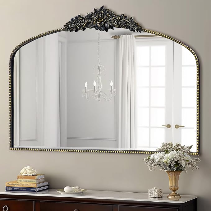 Antique Arched Black Mirror 48"x30", Traditional Victorian Vintage Mantel - Image 7