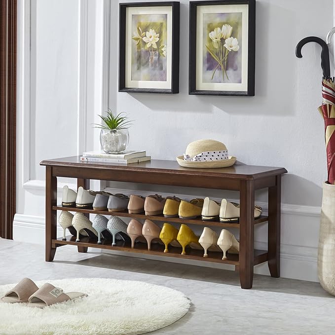 LEILISI Shoe Bench, Solid Wood Shoe Rack Bench Simple Style Shoe Storage Bench by LEILISI