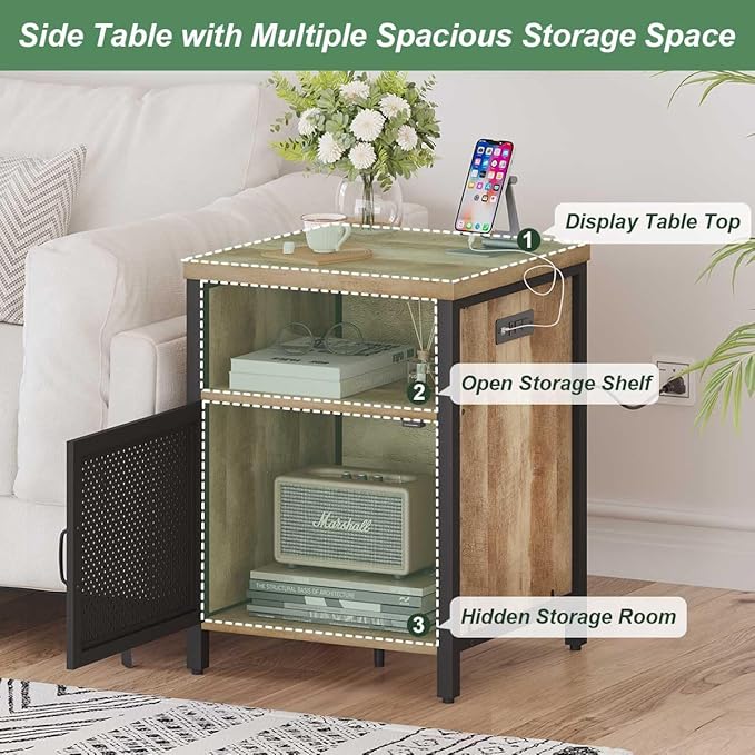 FATORRI End Table with Storage, Rustic Side Table - Image 5