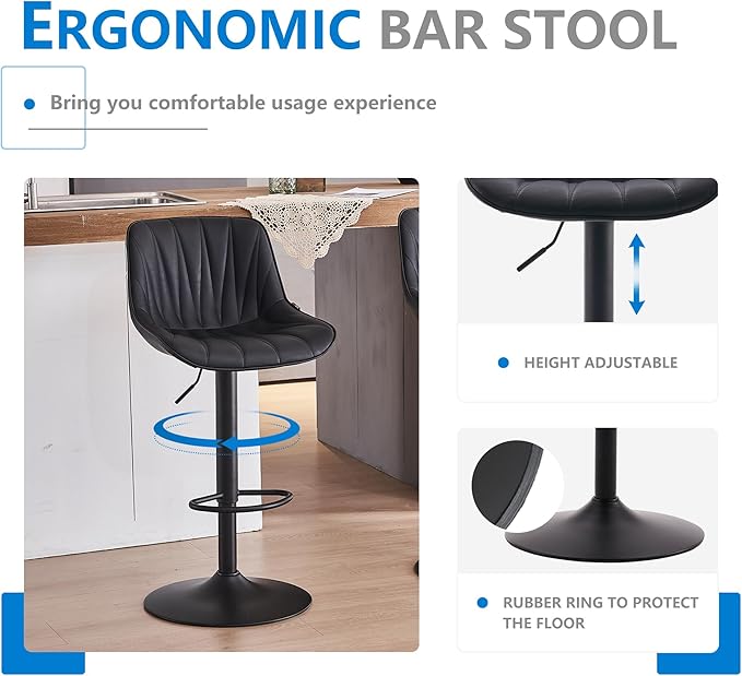 YOUNIKE Bar Stools Set of 2 for Kitchen Island, Adjustable Barstools - Image 4