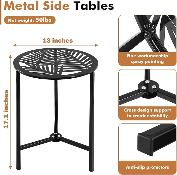 2 Packs 13" Metal Outdoor Side Tables Small Black Outside End Table - Image 3
