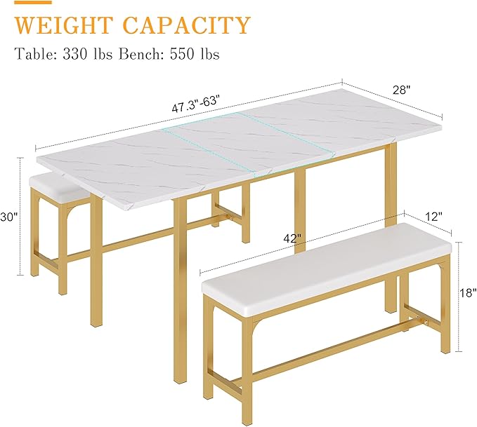 VECELO 3-Piece 63" Extendable Kitchen Table - Image 5