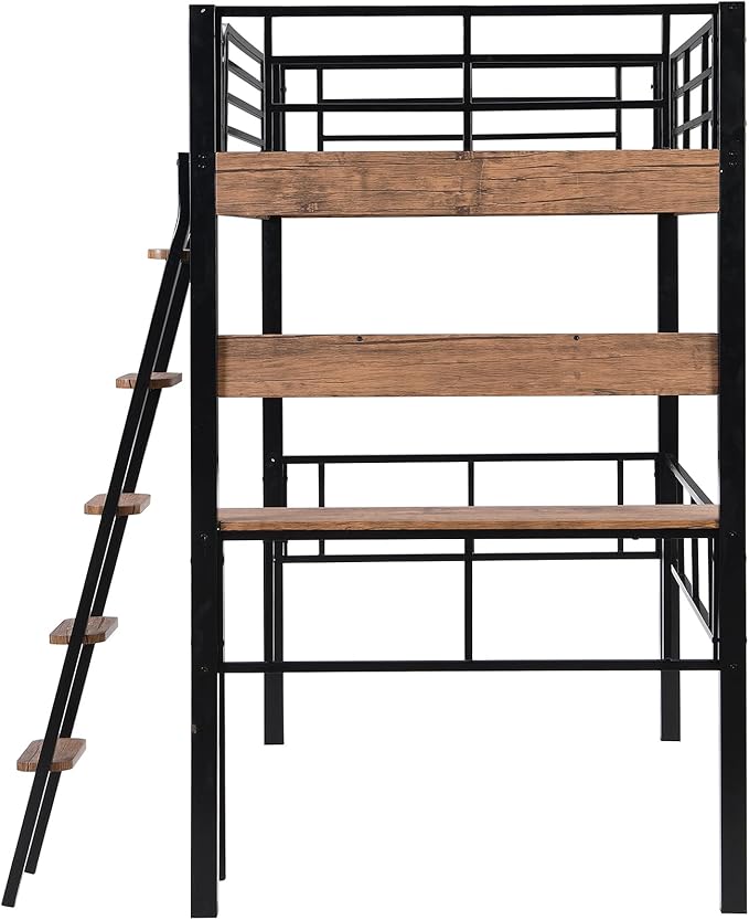 Metal Twin Size Loft Bed with Built-in Desk, Storage Shelf and Ladder, - Image 6