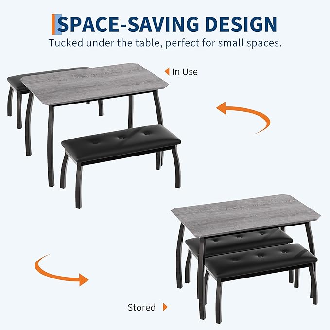 GAOMON Dining Table Set for 4, Metal Frame Kitchen, 3 Piece Dining Room Table - Image 4