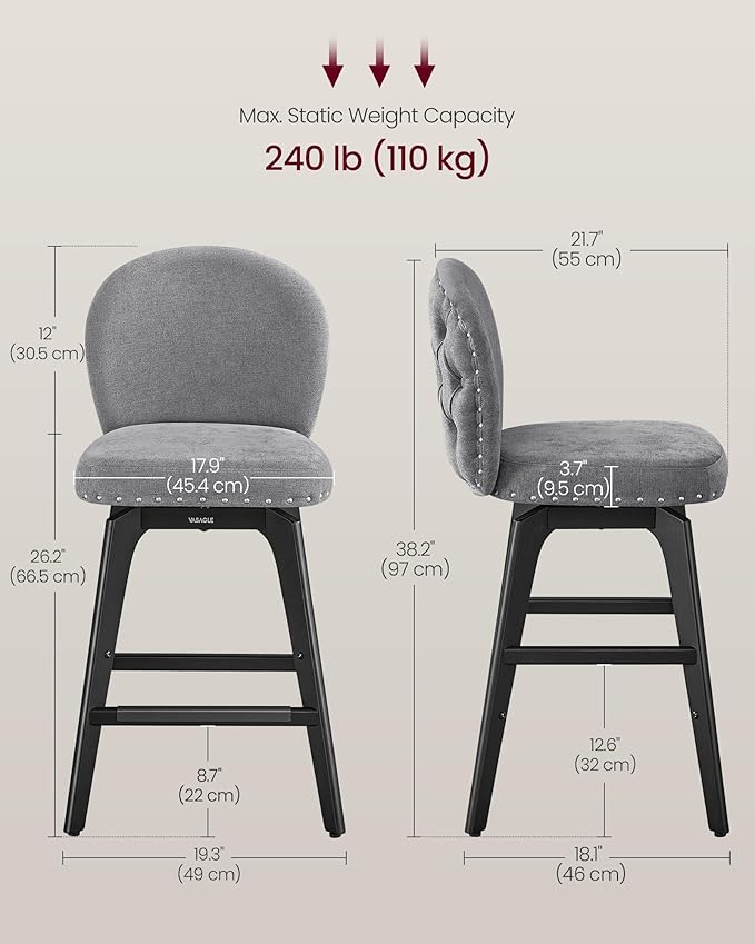 VASAGLE Bar Stools Set of 4, Swivel Counter Height Bar Stools - Image 2