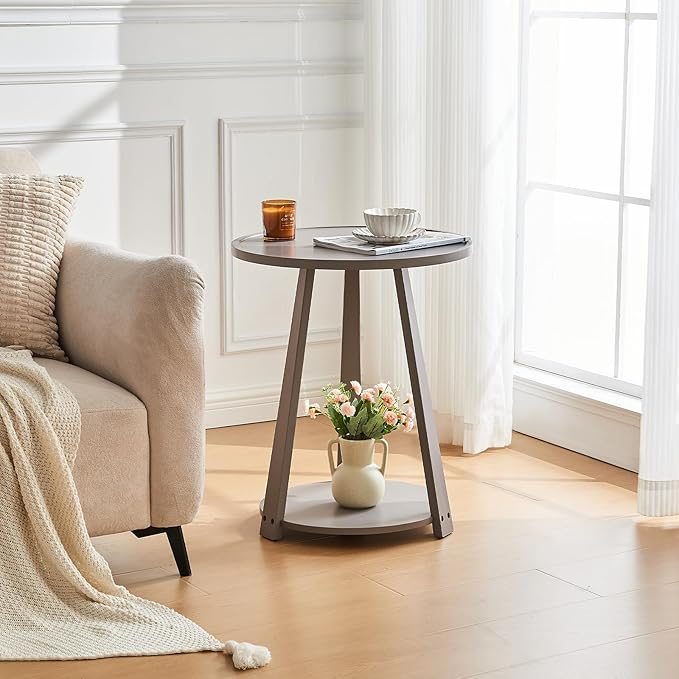 Uniclinens Wooden Small Round End Table, Narrow/Little Coffee/Sofa/Couch - Image 7