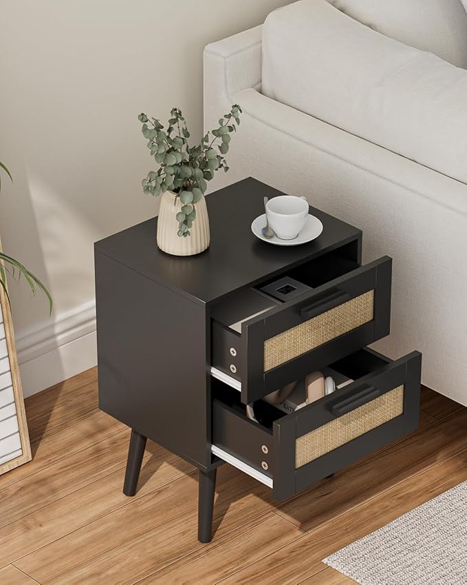 Masupu Rattan Night Stand, Modern nightstand Boho Bedside Table - Image 5
