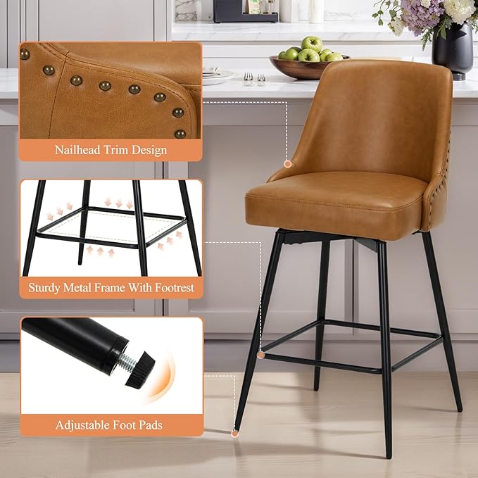 COLAMY Bar Stools Set of 4, 26.18" Counter Height Swivel Stools - Image 6