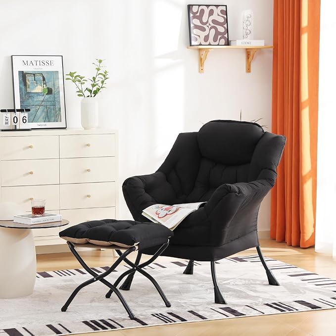 Cozy Lazy Chair and Ottoman, Large Contemporary Accent Lounge Chair Set - Image 6