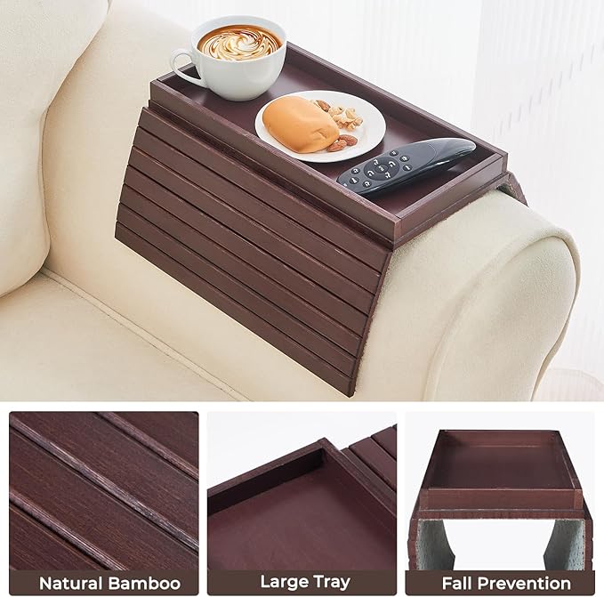 Bamboo Sofa Arm Tray, Anti Falling Couch Arm Tray Table, Foldable Couch Armrest - Image 7
