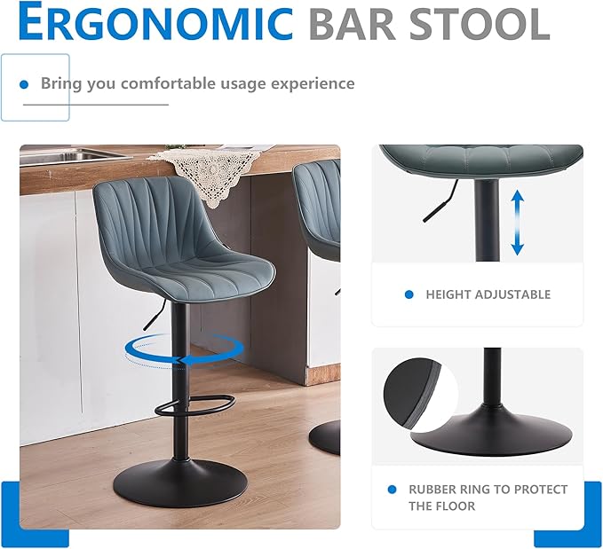 YOUNIKE Bar Stools Set of 2 for Kitchen Island, Adjustable Bar Stool - Image 6