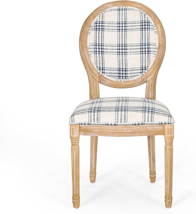 Christopher Knight Home Phinnaeus Dining Chair Set, Dark Blue Plaid + Natural - Image 5