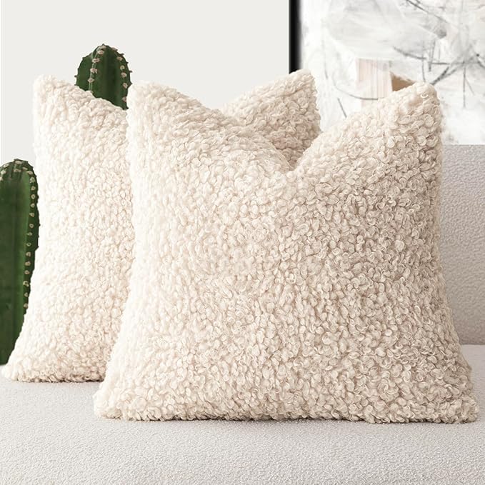 Foindtower 2 Pieces 24x24 Inch Cream Beige, Faux Fur Throw Pillow Cover Accent by Foindtower