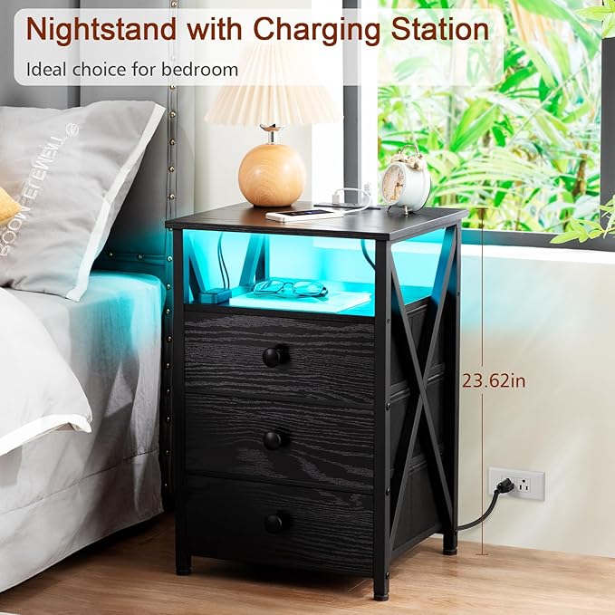 AMHANCIBLE LED Nightstand with Charging Station, Smart End Side Table with USB - Image 4