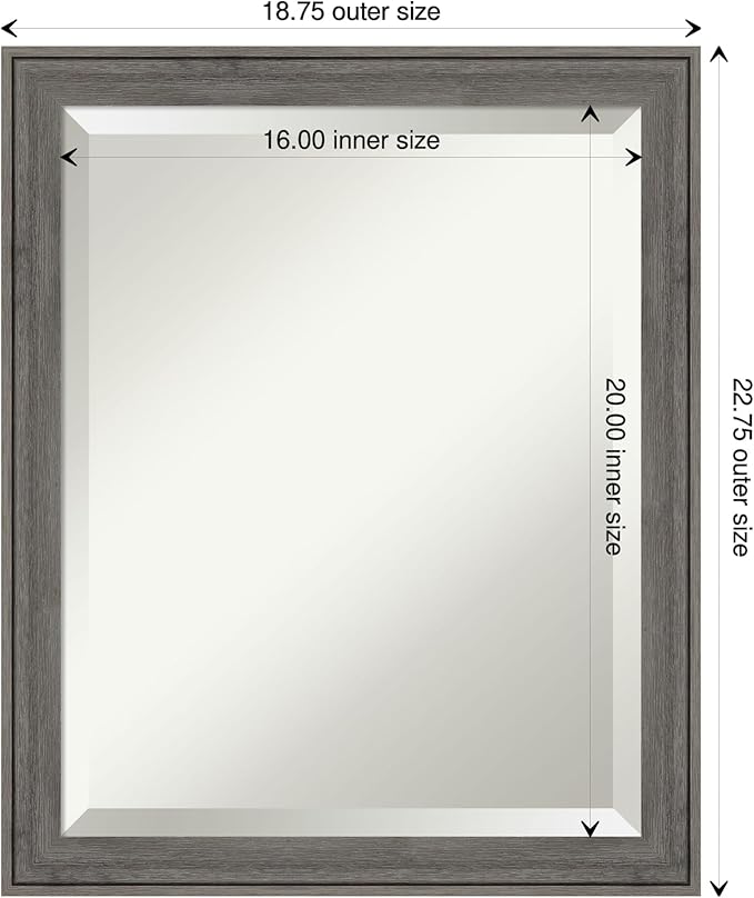 Amanti Art Grey Wall Mirror 23x19 Regis Barnwood Grey Narrow Rectangle Bathroom - Image 4