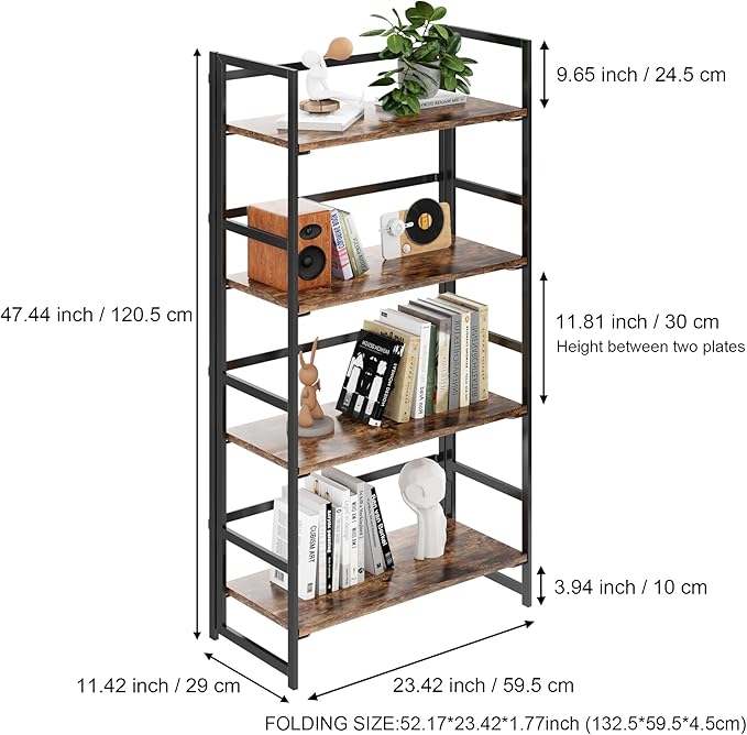 BHG Vintage Multifunctional Folding Bookshelf, No-Assembly Plant Stand Storage - Image 3