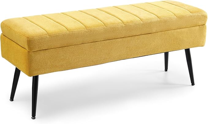 CUYOCA Storage Ottoman Bench, 43.5" Upholstered Entryway Bench, Long Ottoman - Image 7
