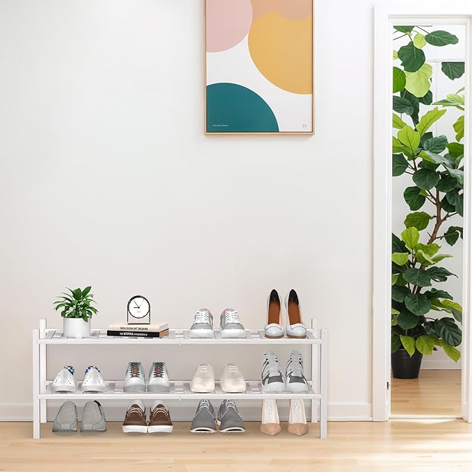 Haddockway Long 2 Tier Bamboo Shoe Rack Storage Organizer, Small Space - Image 2