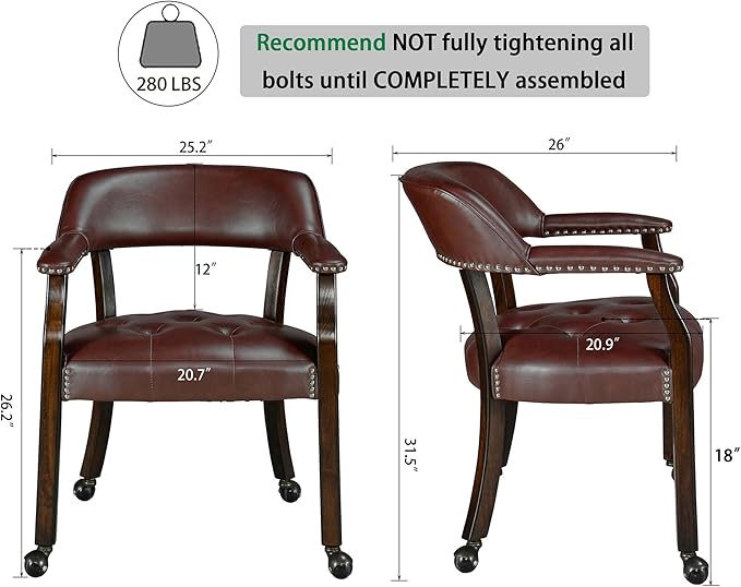 LEEMTORIG Dining Chairs with Casters and Arm, Large Rolling Dining Chairs with - Image 3