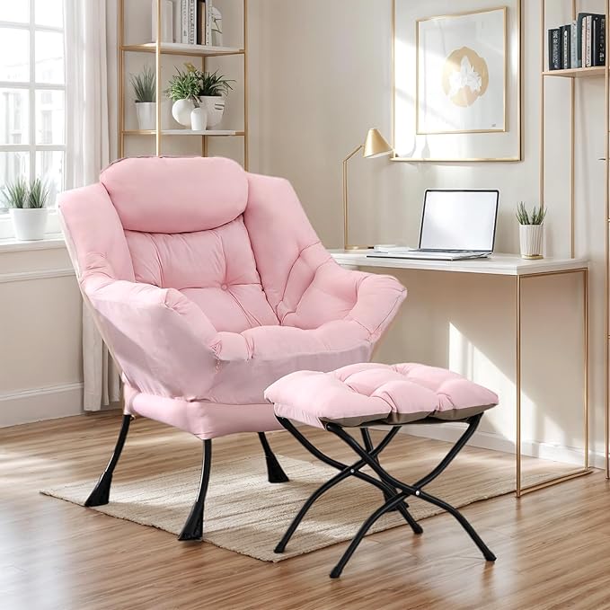Lazy Chair with Ottoman, Large Modern Lounge Accent Chair with Armrests and - Image 5
