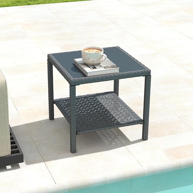 Helios&Hestia Square All Weather Rattan Wicker Outdoor Coffee Side End Table - Image 6