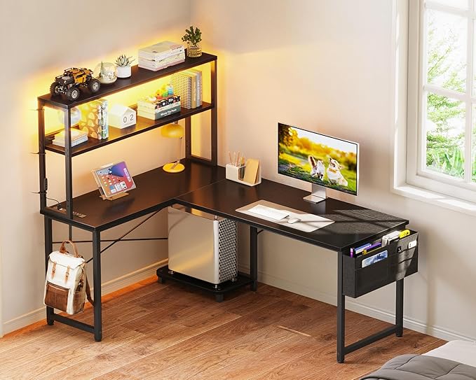 ODK 53 Inch L Shaped Desk with LED Lighting, Reversible Gaming Desk with Power - Image 7