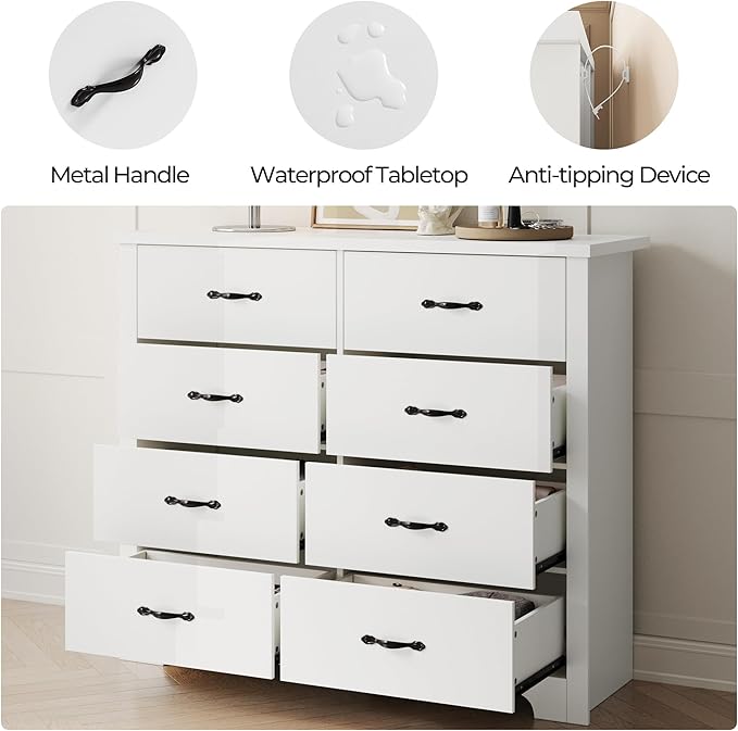 LINSY HOME White 8-Drawer Dresser - Image 4