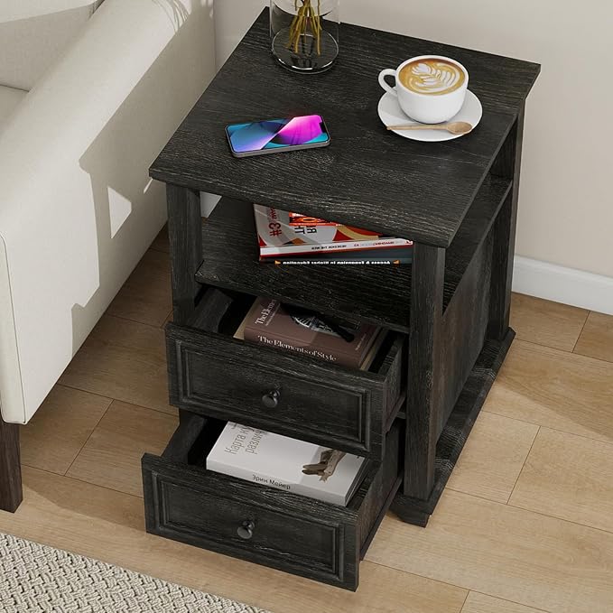 Vipbear Farmhouse Nightstand 18" Dark Gray End Table - Image 6