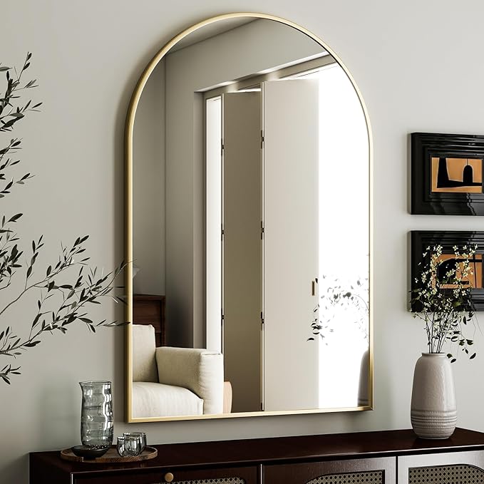 HARRITPURE Arched Wall Mirror 24"x36" – Gold Metal Frame Vanity Mirrors by HARRITPUREHome